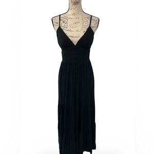 Gianni Bini Black Maxi Dress Tiered Spaghetti Strap Smocked Back Size 4